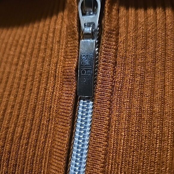 Y2K Burnt Orange Ribbed Jacket SzXL Belldini Retro Slinky Stretch FullZip Preppy - Picture 6 of 16